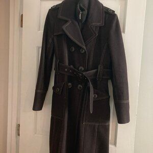 M60 Miss Sixty Brown Belted Double Breasted Dress Coat